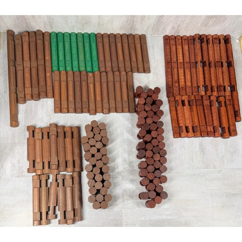 Vintage Lincoln Logs Wooden Building Set Replacement Pieces Green Roof Slats Lot
